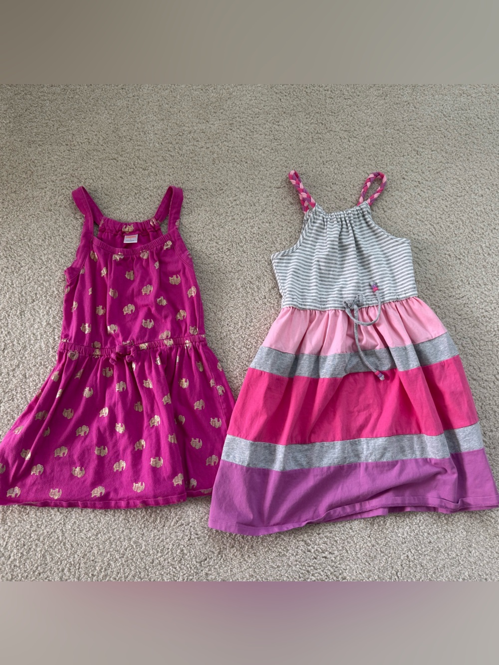 Girls Pink Striped & Pink Elephant Summer Dress Set
